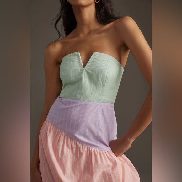 NWT! Anthropologie Maeve Colorblock Strapless Midi Dress - Size XL ⚽️ - Picture 5 of 7